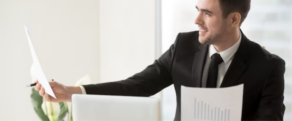 A men checking document